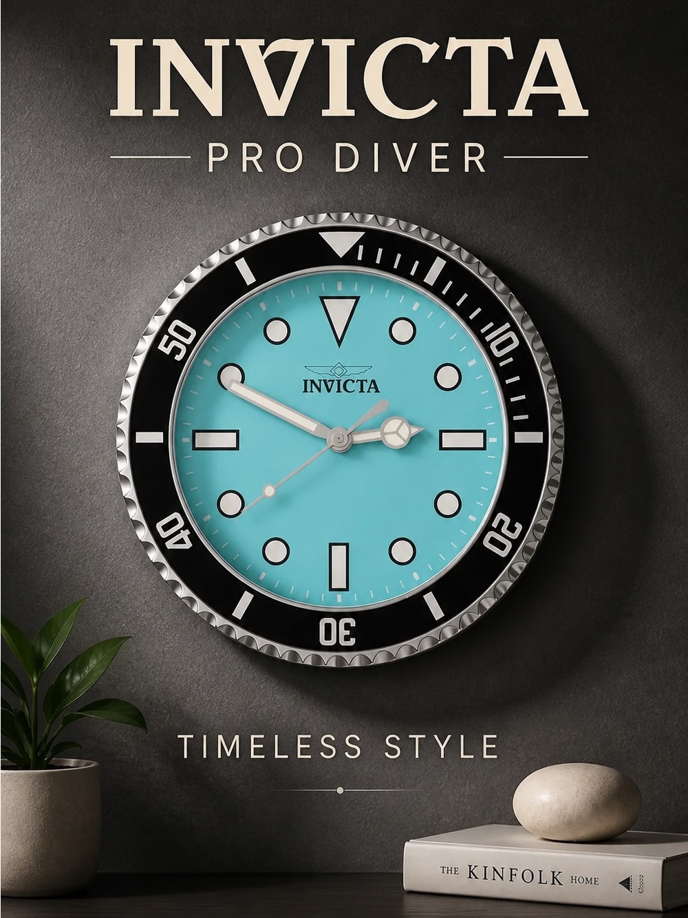 Invicta Tiffany Blue and Black Pro Diver Wall Clock